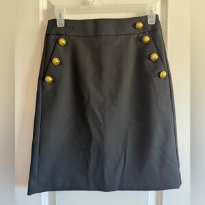 LOFT Black Pencil Skirt with Gold Buttons